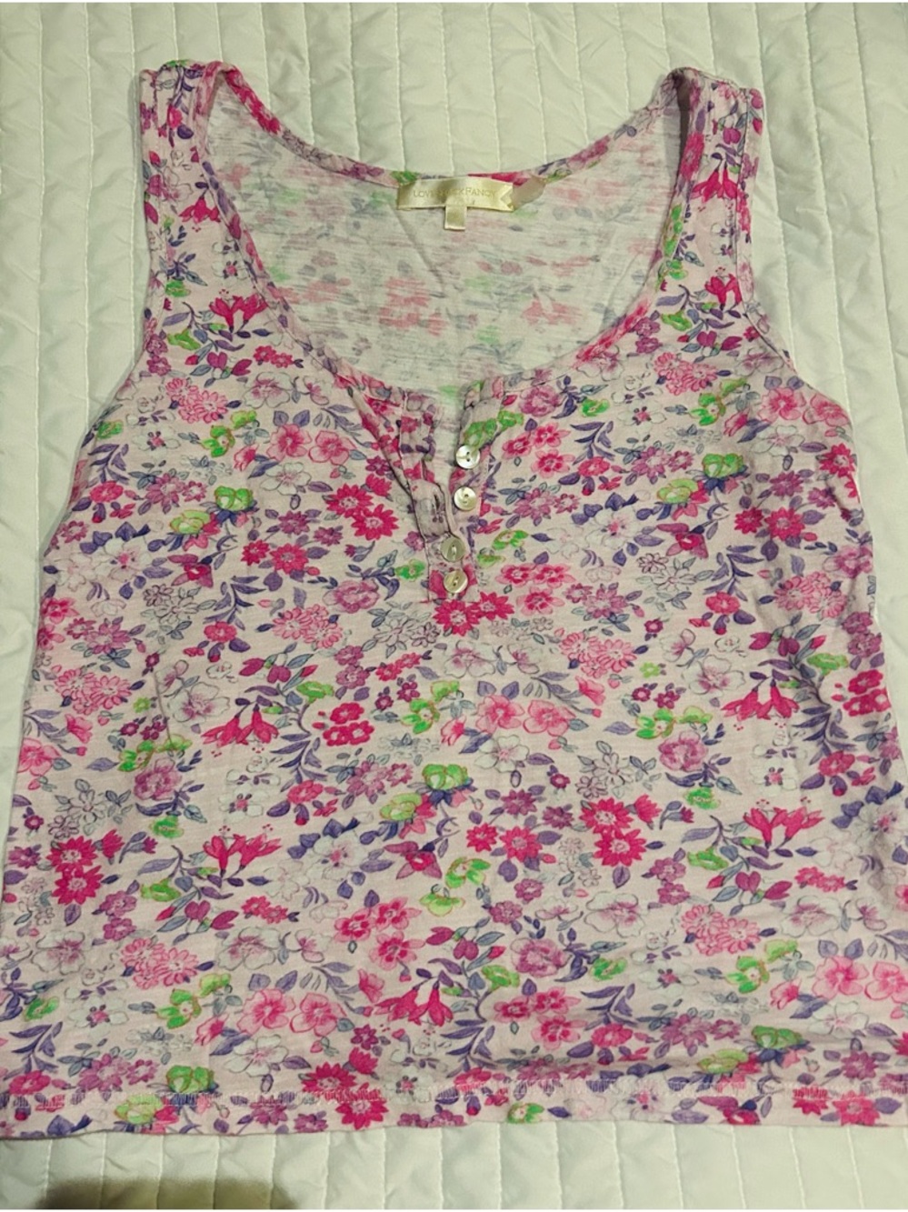 LoveShackFancy Pink Floral Henley Tank